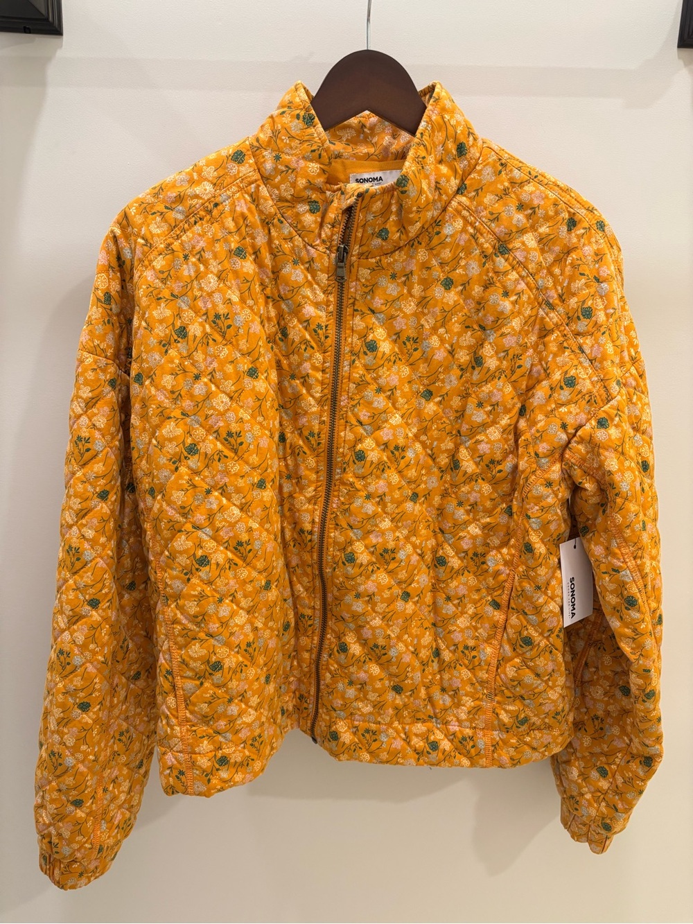 Sonoma Yellow Quilted Floral Puffer Jacket